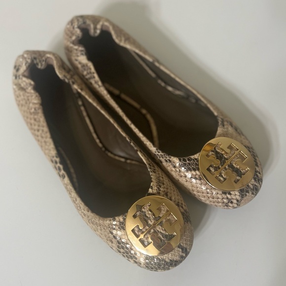 Authentic TORY BURCH SNAKESKIN EMBOSSED BALLET FLATS Women’s Size 7.5 EUC - Picture 3 of 11